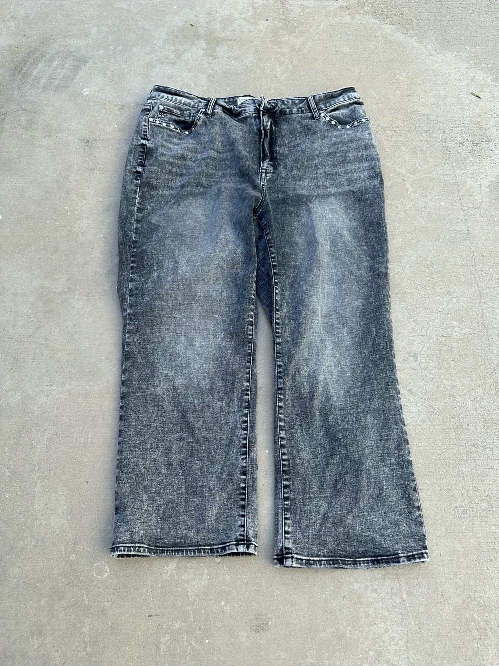 RM Rebecca Minkoff Grey Acid wash Studded Pocket Straight-leg Jeans ~20W